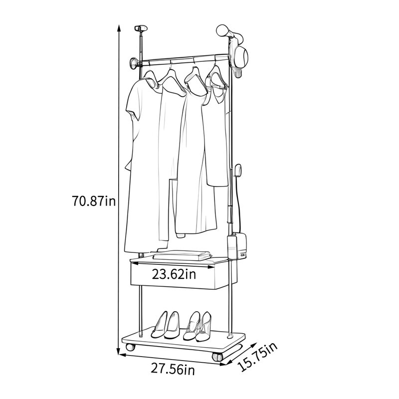 Stainless Steel Coat Rack with Cherrywood Hooks, Black