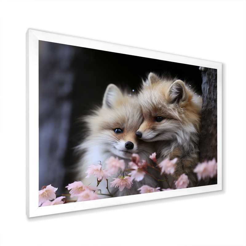 «Springtime Foxs Gaze I», art mural animal, Cadre de coin blanc fermé, H 16 po x l 32 po x P 1 po
