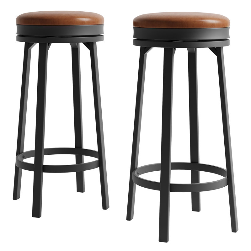 Modern Swivel Bar Stools Set of 2 – 30.7" Counter Height, Backless PU Leather Seat, Metal Frame with Footrest, Mid-Century Bar Chairs for Kitchen, Home, Apartment – Brown, 2PCs