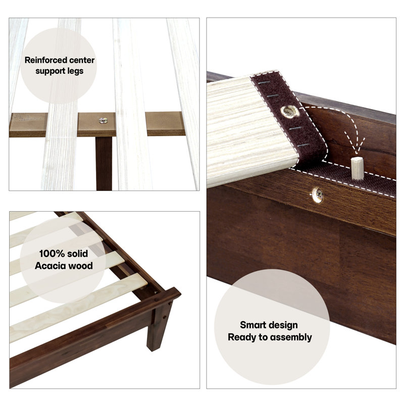 Structure de lit plateforme en bois massif Kristoffer, Grand lit, Chocolat