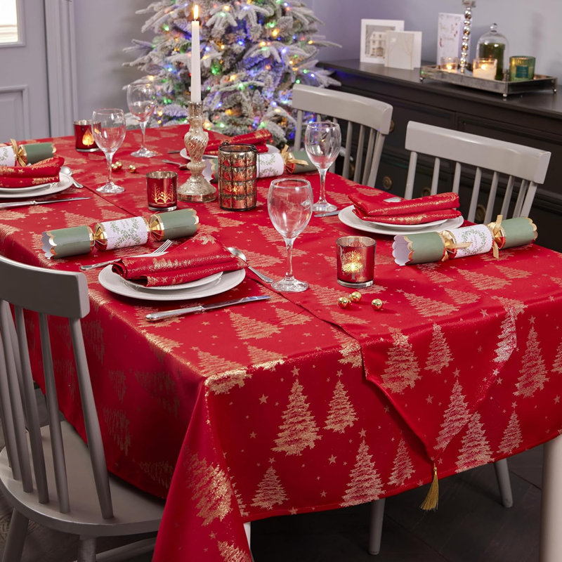 Christmas Tablecloth Christmas Tree Embossed Design - 52in, 132cm W x 228cm L