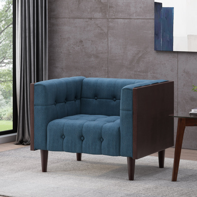 Fauteuil capitonné en polyester l 44,5 po Davidjoe, 100% polyester gris anthracite