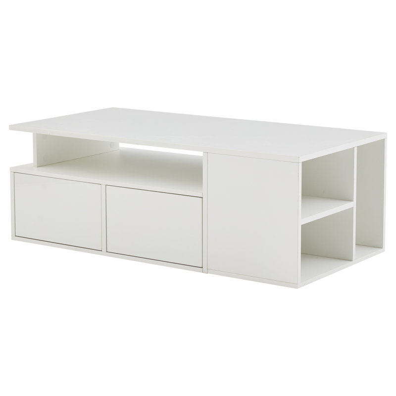 Pedestal Coffee Table with Storage, White