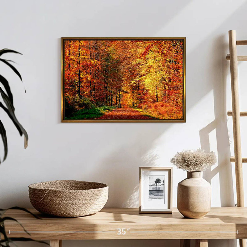 Chemin vers la forêt d'automne, 19 po x 13 po, Cadre flottant doré