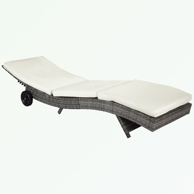 Chaise longue en osier avec dossier réglable à 5 positions et roulettes