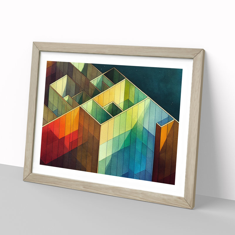 Watercolour Architecture Abstract - Single Picture Frame Print, Oak Framed, 25cm H x 34cm W x 2cm D