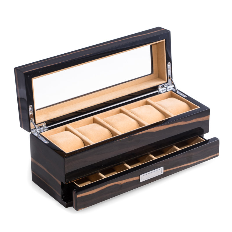 Wood Watch Box + Drawers, Black