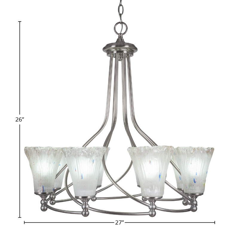 Lustre 8 lumières Skypark illustré avec verre, Cannelé givré