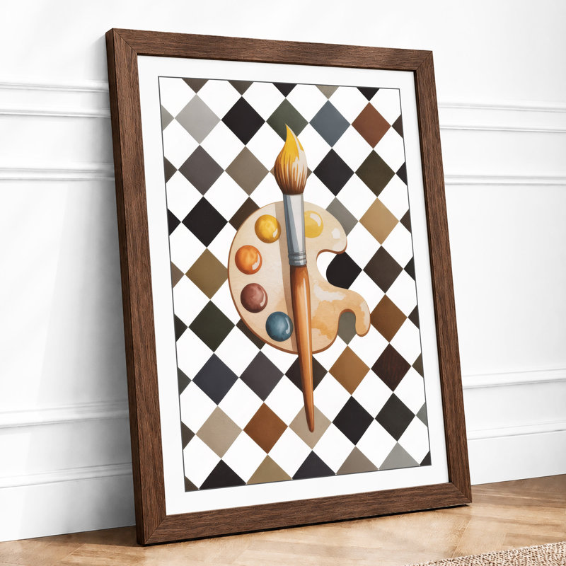 Artist's Palette in Repose Geometric - Framed Print, A4 - 29.7 x 21.0 cm, Walnut