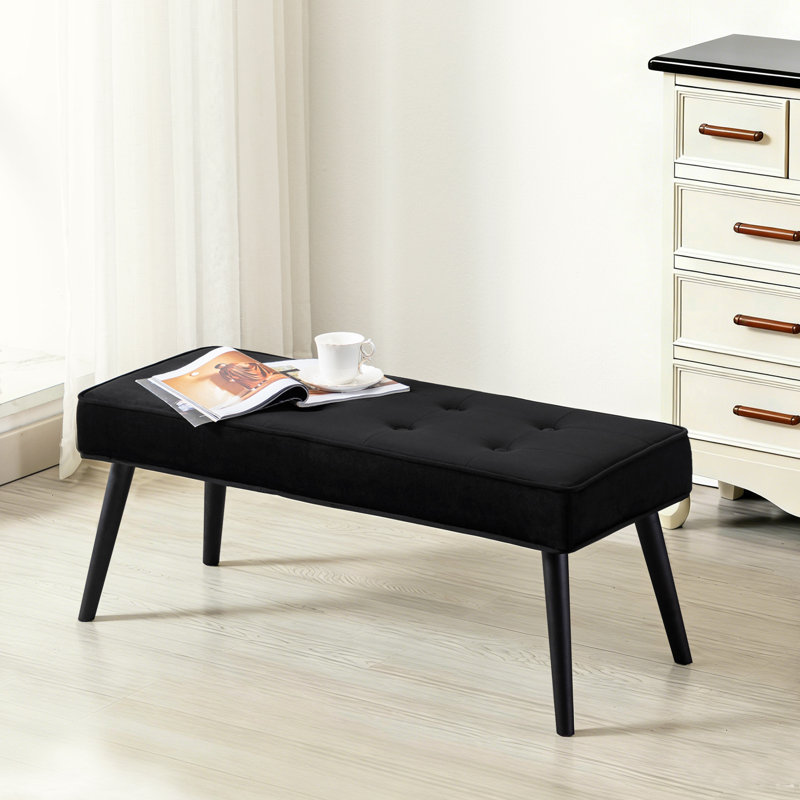 40'' Wide Modern Upholstered Tufted Entryway Bench, Black Velvet, 17.7" H x 40" W x 16.1" D
