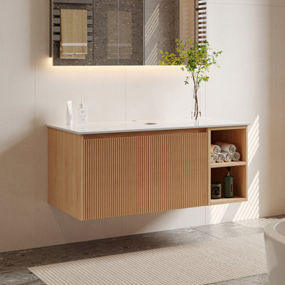 36'' Modern Single Bathroom Vanity With Sintered Stonetable Top, Floating Wood Vanities, Not Sink Included