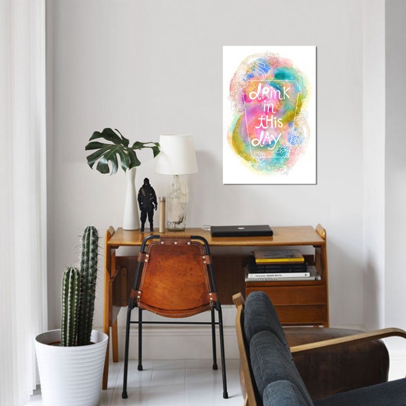 « drink », art textuel sur toile tendue, H 12 po x l 8 po x P 0,75 po, Pas de tapis, Toile tendue