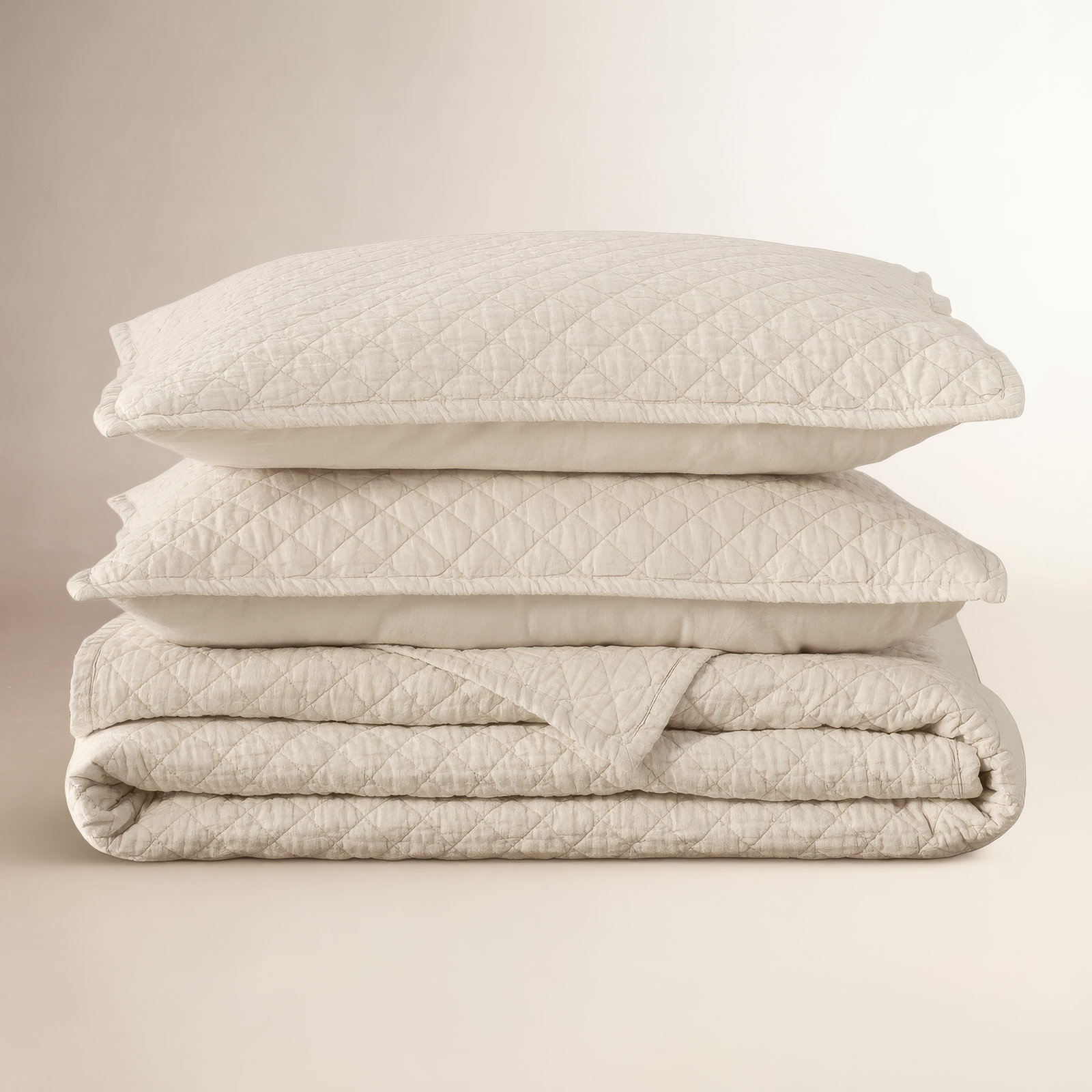 Jeffen Belgian Flax Linen Quilt Set, Full/Queen Quilt, Ivory