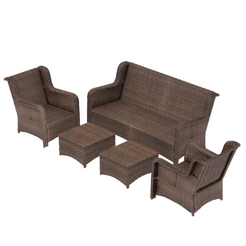 Patio Furniture Set Rattan Outdoor Sectional Conversation Sets 3-Seat Outdoor Couch, Navy Blue