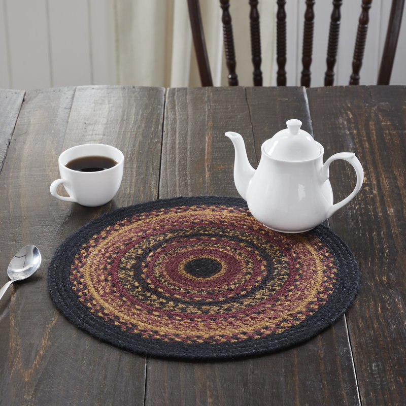 Heritage Farms Black and Burgundy Jute Round Trivet
