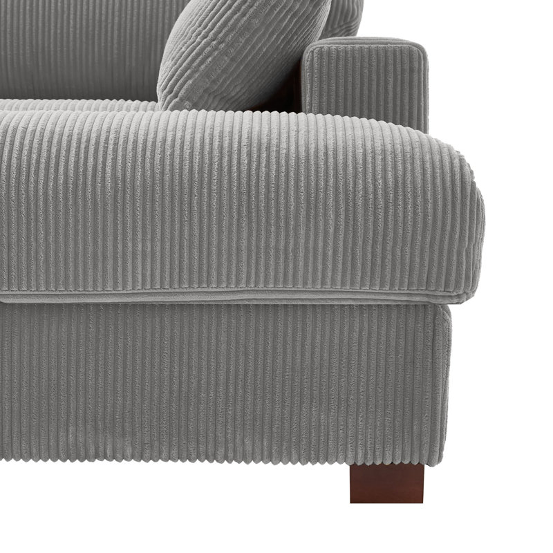 Chaise longue surdimensionnée en velours côtelé gris clair avec accoudoirs et coussins décoratifs Bentura, Orienté à droite