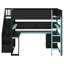 Lit mezzanine en bois avec escalier de rangement, bureau, tablettes et panneau perforé-627160530-627160540