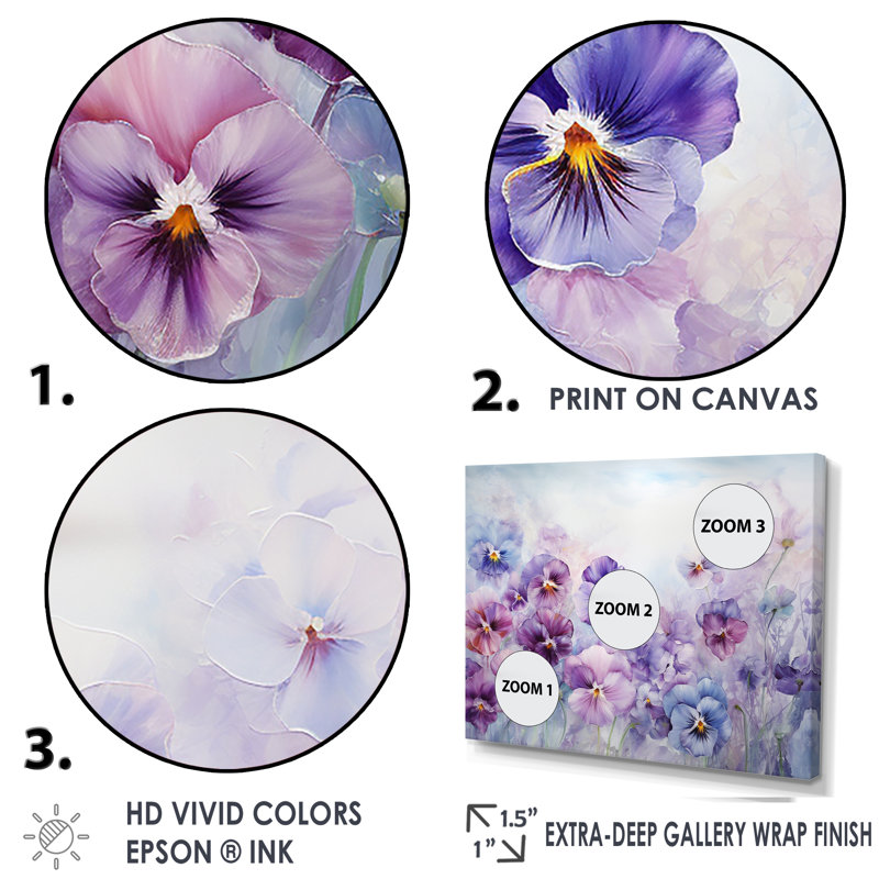 Ensemble de salon mauve avec fleurs mauves, H 40 po x l 60 po x P 1 po, Cadre flottant blanc