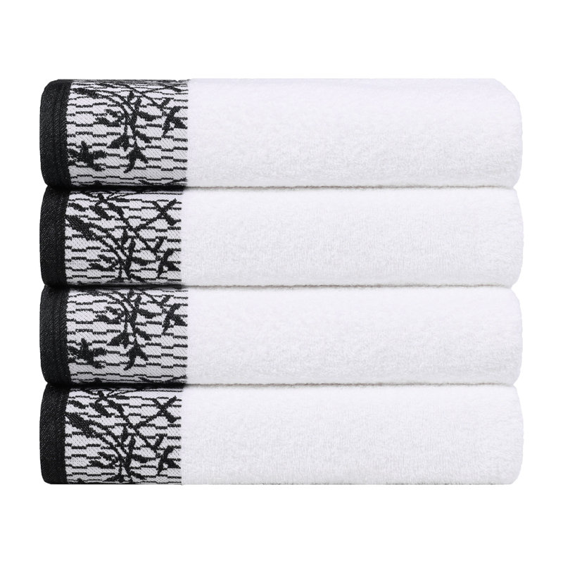 Ensemble de serviettes de bain en coton de poids moyen à bordure florale en jacquard pour la salle de bain Carinna