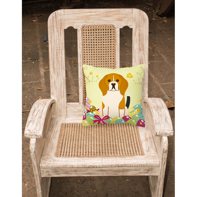 Coussin décoratif intérieur/extérieur beagle tricolore œufs de pâques, 18 po x 18 po