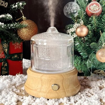 80ML Glass Essential Oil Diffuser with Glass Reservoir, Wood Base, Small Ultrasonic Aroma Diffusers with Auto,Off 7 Color for Home Office Bedroom Yoga
