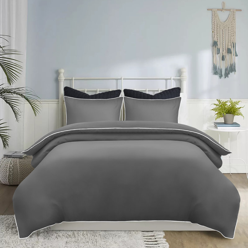 Piping Duvet Cover Set, Kingsize, Grey