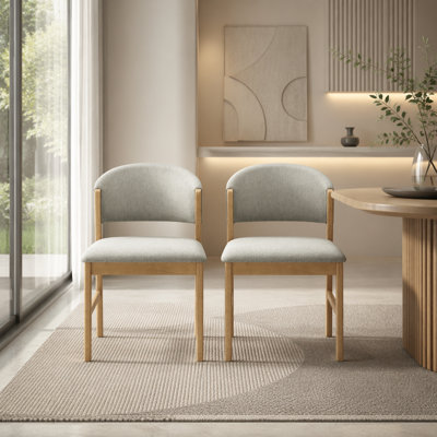 Set of 2 Mid-Century Modern Upholstered Dining Chairs with Rubberwood Frame