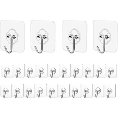 Adhesive Hooks Kitchen Wall Hooks - 24 Packs Heavy Duty  Nail Free Transparent,Waterproof,Sticky Stainless Hangers For Keys,Bathroom, Shower, Outdoor, Kitchen,Door,Home Improvement,Utility