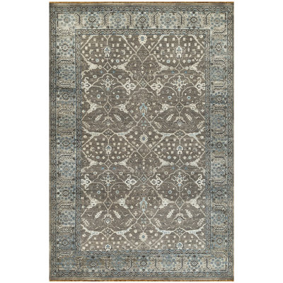 Tapis rectangulaire en laine noué à la main brun / gris / noir