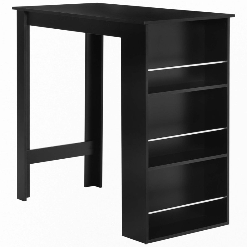 Black Wood Counter Height Bar Table with Storage Shelves