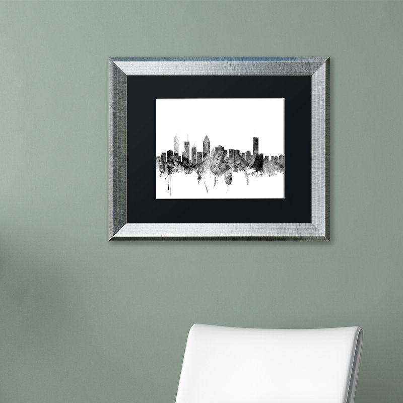 «Montreal Canada Skyline B&W», impression encadrée, H 11 po x l 14 po x P 0,5 po, Blanc, Cadre argenté