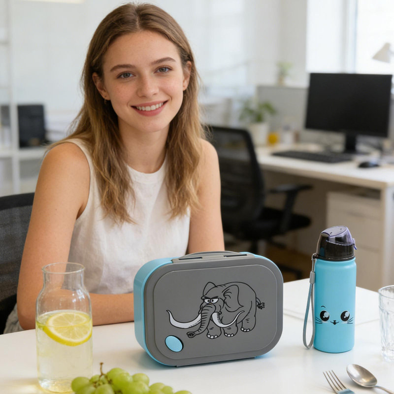 Bouteille d'eau Mignon boîte à lunch pour enfants et ensemble de 4 bouteilles d'eau en plastique, Bleu