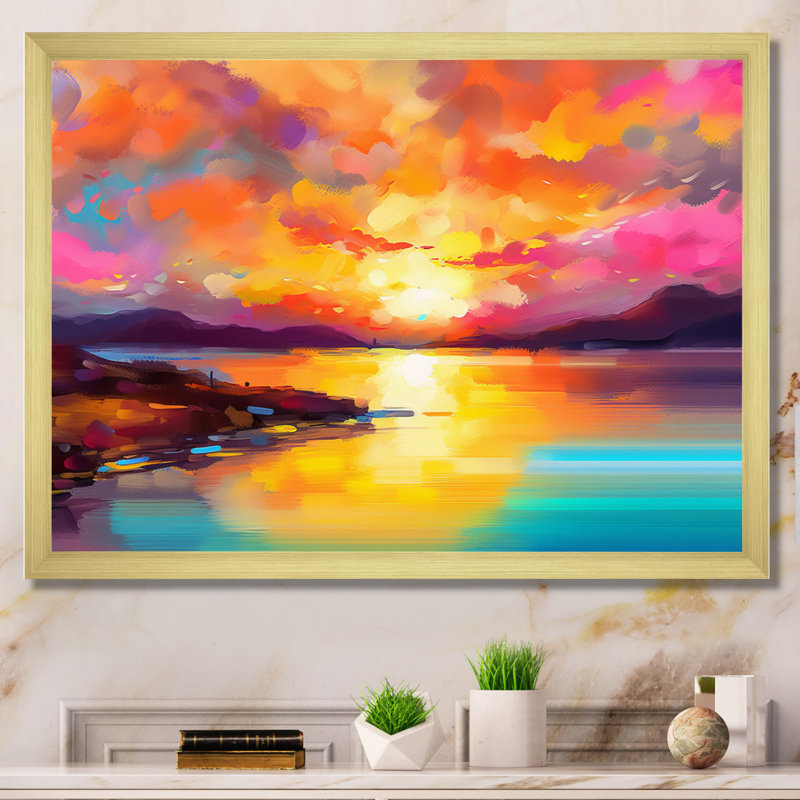 Coucher de soleil avec des reflets colorés II - Coastal Sunset, reproduction sur toile, Doré, H 34 po x l 44 po