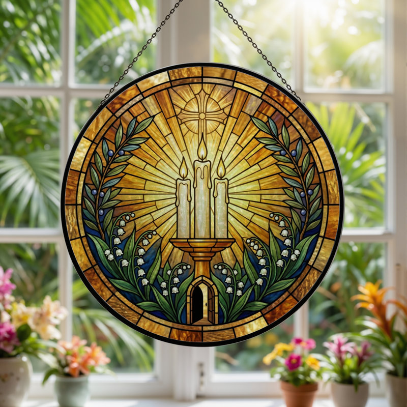 Panneau de vitrail en verre coloré, 7,8 heures, H 7,8 po