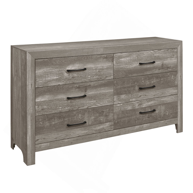 Commode de style rustique moderne 1Pc de meubles de chambre à coucher à 6 tiroirs, Gris