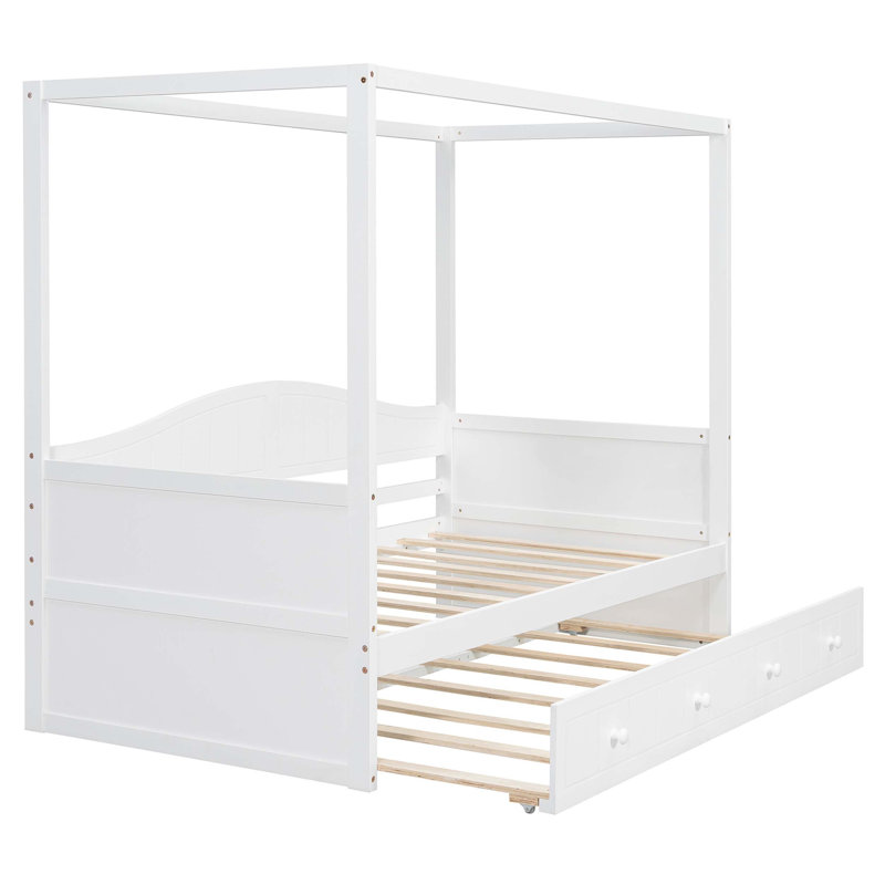 Lit à baldaquin simple avec lit gigogne en blanc - Chambre moderne et élégante Essential Day crée un confort serein