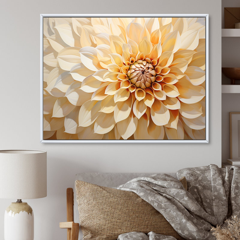 Minimalisme Dahlia - art mural Dahlia, Cadre flottant blanc, 16" H x 32" W