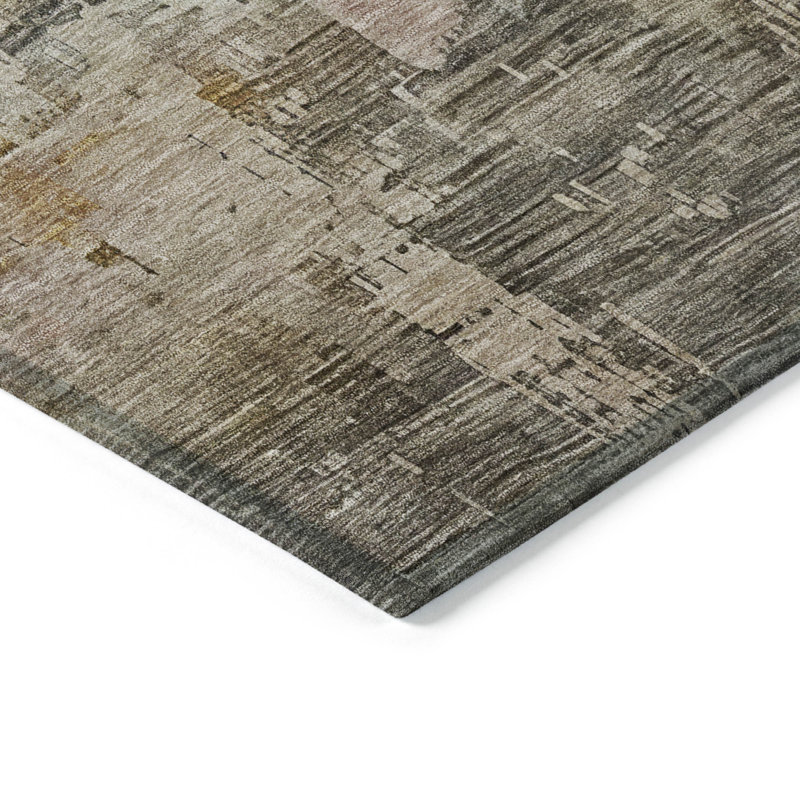 3' X 5' Sage And Beige Abstract Washable Indoor Outdoor Area Rug