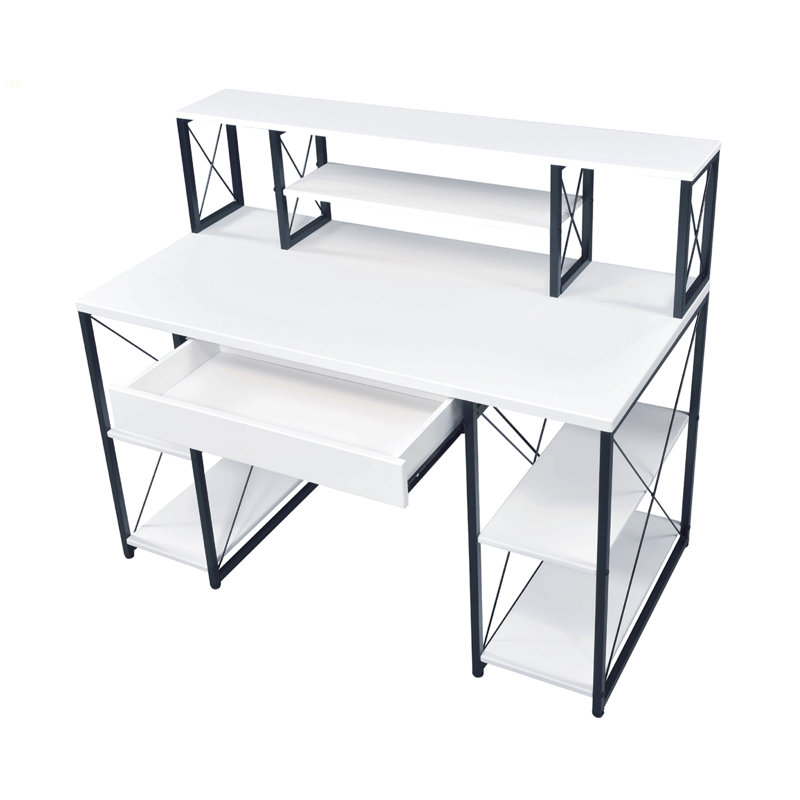 Writing Desk With One Drawer And 8 Open Compartment, Black, White/Black