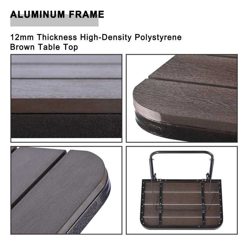 Balcony Railing Table Outdoor Hanging Folding Balcony Bar Table For Railings Patio Table On Railing Aluminium Metal Side Table Adjustable 23.6"(L) X 15.7"(W) Brown