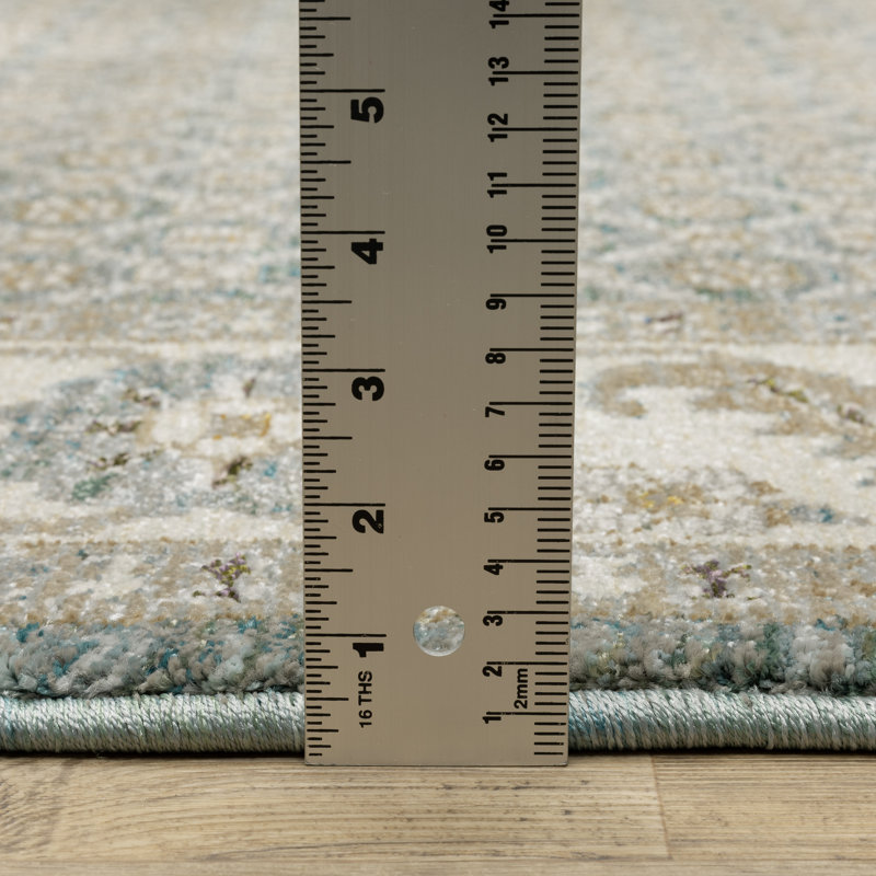 Tapis oriental rayé en nylon / polypropylène bleu / ivoire, Tapis de couloir 2 pi 6 po x 12 pi