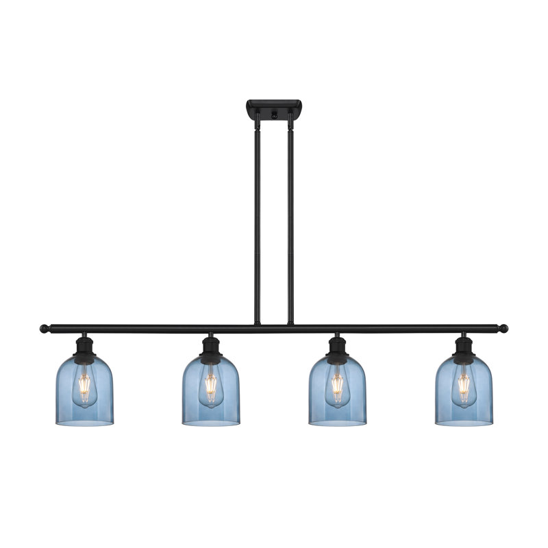 Luminaire suspendu pour îlot de cuisine 4 lumières Odaniel, Bleu princesse, Noir mat