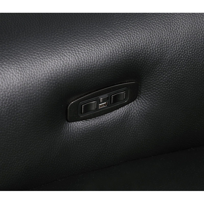 3-Power Seat Reclining Italian Leather Sofa With Power Headrest, Black