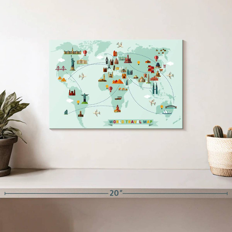 Carte du monde des sites célèbres Aliaz, H 8 po x l 12 po