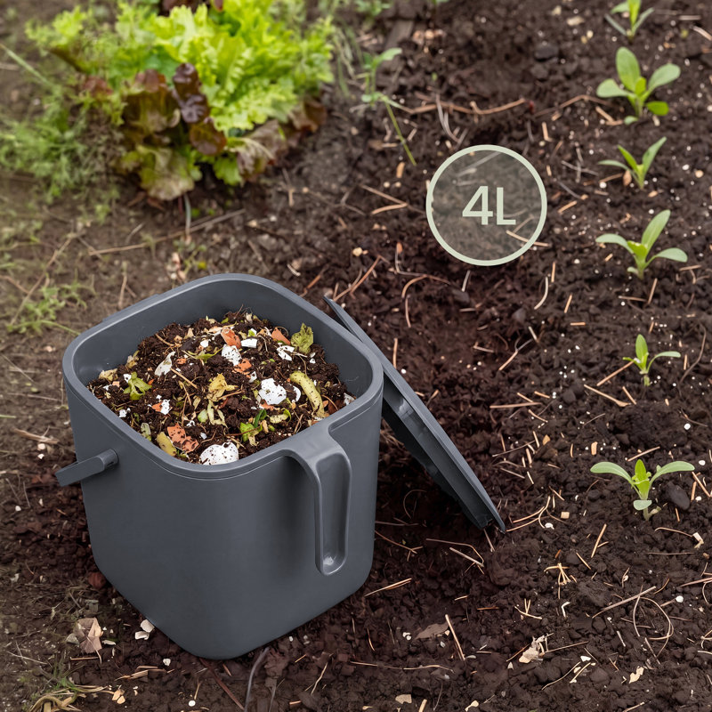 1 Gallon Plastic Compost Bin for Kitchen Counter,Countertop Food Waste Bucket, Gray