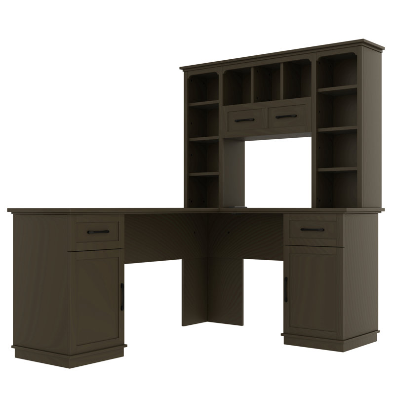 L-Shaped Computer Desk With Power Outlet, Brown