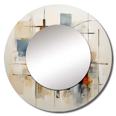Colorful Mid Century Abstract Elegance I - Midcentury Modern Decorative Mirror, Mid-Century Modern Round Wall Mirror, Printed Metal Art