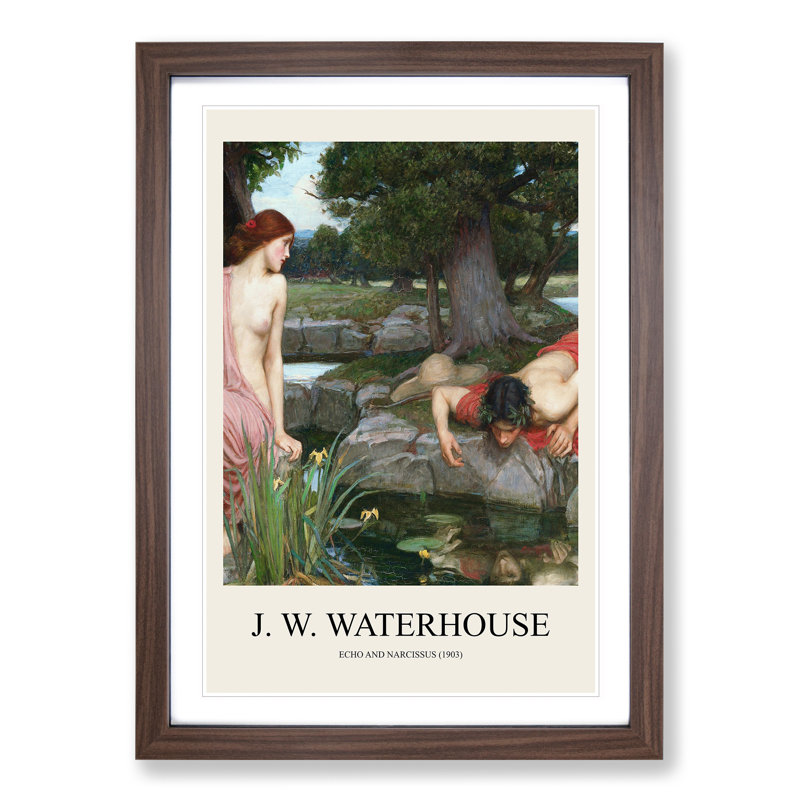 Echo And Narcissus by John William Waterhouse Framed Print, Walnut Framed, 48cm H x 36cm W x 2cm D