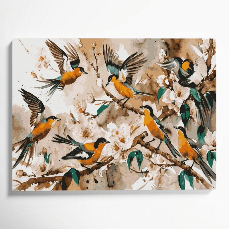 «Birds Common Bulbul Beige», art mural sur toile, H 24 po x l 36 po