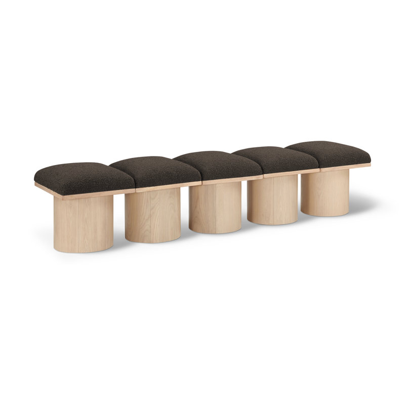 Horatia Boucle Upholstered Bench, Brown Boucle Fabric, Natural, 17.5" H x 77.5" W x 18" D